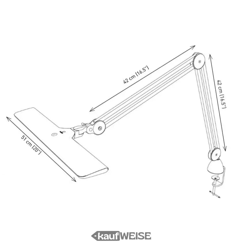 Verstellbare LED Arbeitsleuchte E35500 mit Abmessungen und dimmbarer Helligkeit