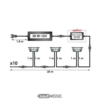 Diagram der Beleuchtungsanlage für Terrassenbeleuchtung mit 10 LED Spots SOFIA