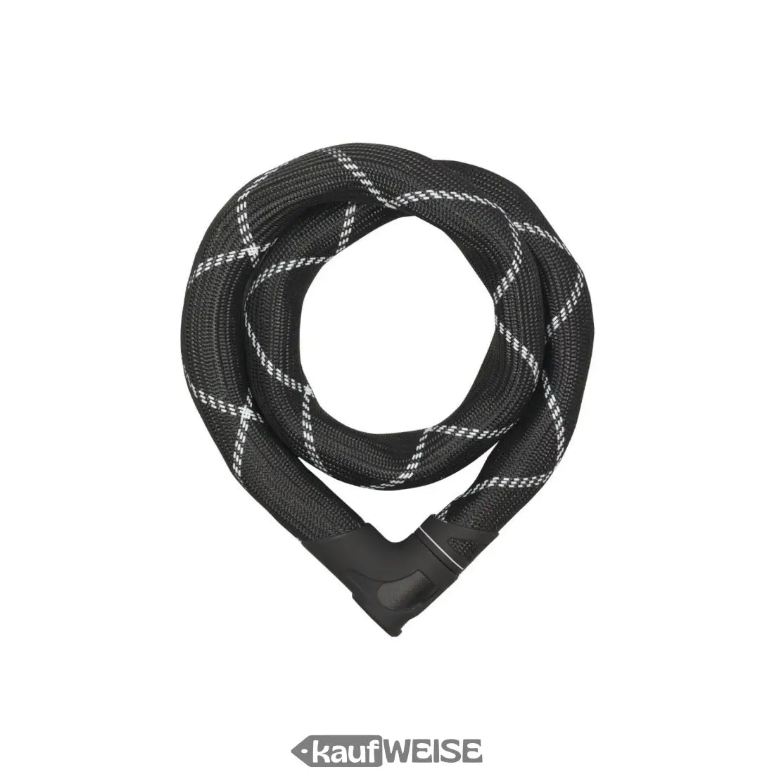 Schwarzes Fahrradketten Schloss mit weißem Kreuzmuster, ABUS Iven Chain 8210