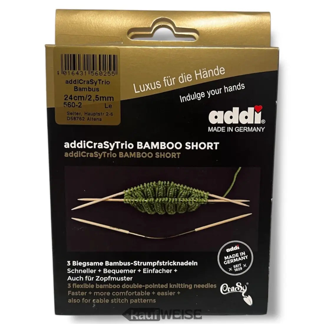 AddiCraSyTrio Bamboo Short Stricknadeln in der Größe 24 cm für kreatives Stricken