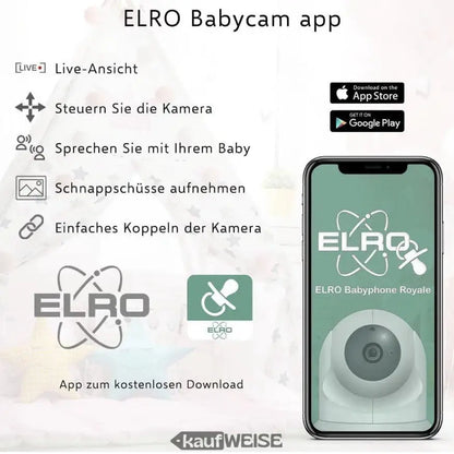 ELRO Babycam App Werbung auf der Babykamera mit großer Reichweite für Android und iPhone