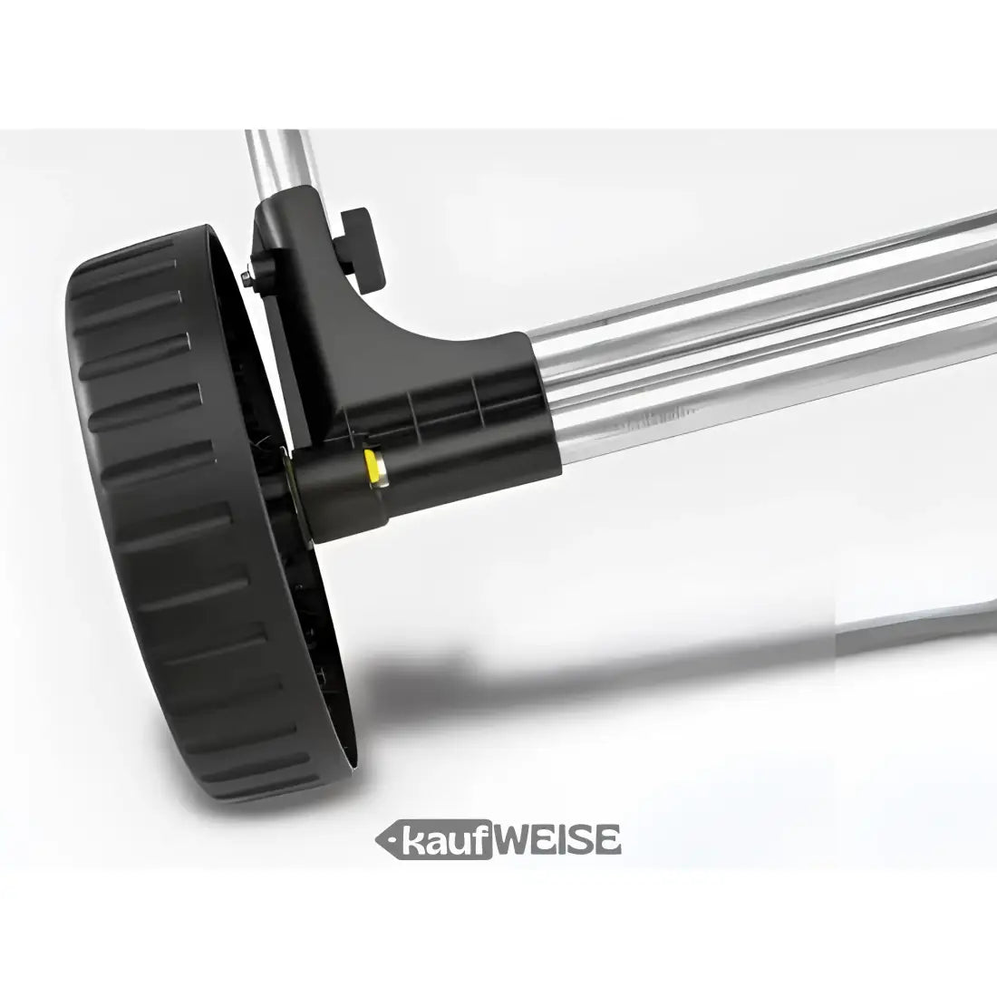 Schwarzes Plastikrad an Metallrahmen vom Kärcher Schlauchwagen HT80 M Kit