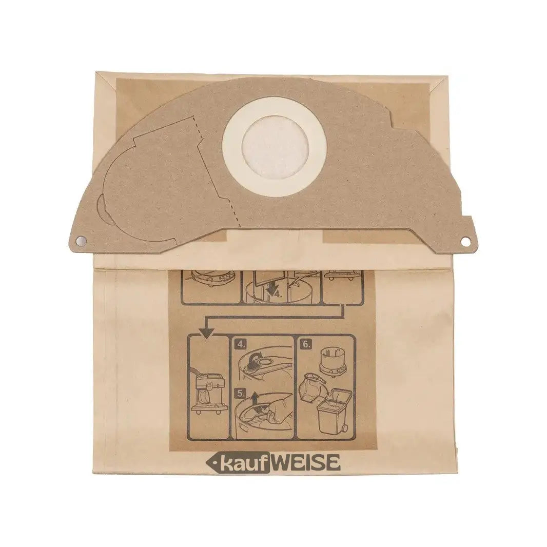 Kärcher Original Papierfiltertüten beige mit weißem Filter und Diagramm