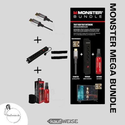 Monster Pack HDMI 8K - 4K 120Hz 48GBPS 1,8m + SCREENCLEAN 60ML + Voeding 4 stopcontacten