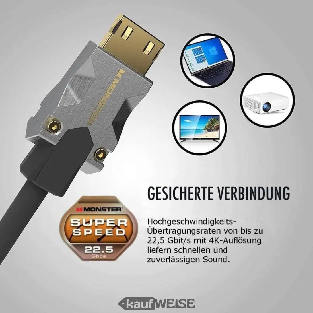 Monster M1000 HDMI Kabel 3m mit Ethernet und 4K HDR10 Qualität für High-Speed-Verbindungen