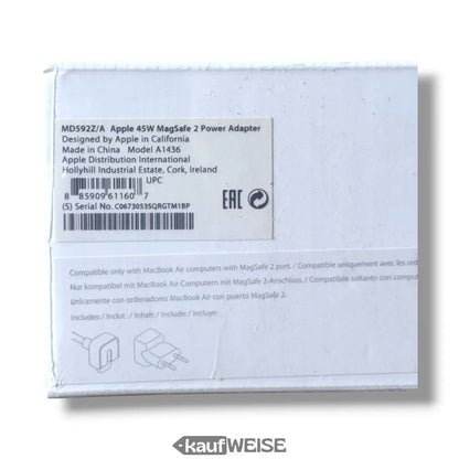 Weißer Karton mit Apple 45W MagSafe 2 Netzteil für MacBook Air neu ovp