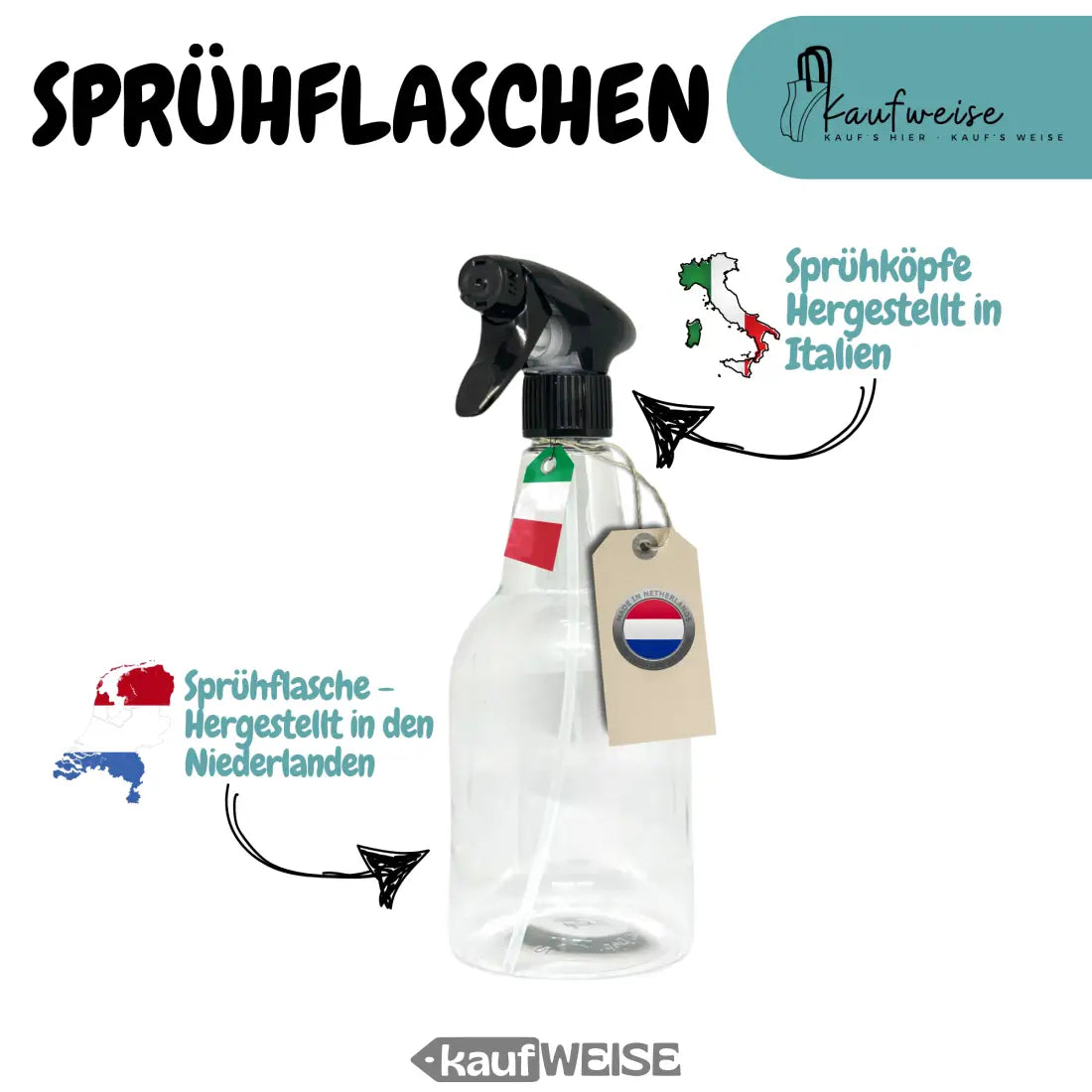 Transparente Sprühflasche im 3er Set mit italienischen und niederländischen Flags, kostenloser Versand