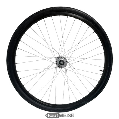 Schwarzes Sturmey Archer HDS12 Nabendynamo Vorderrad 26 Zoll mit silbernen Speichen