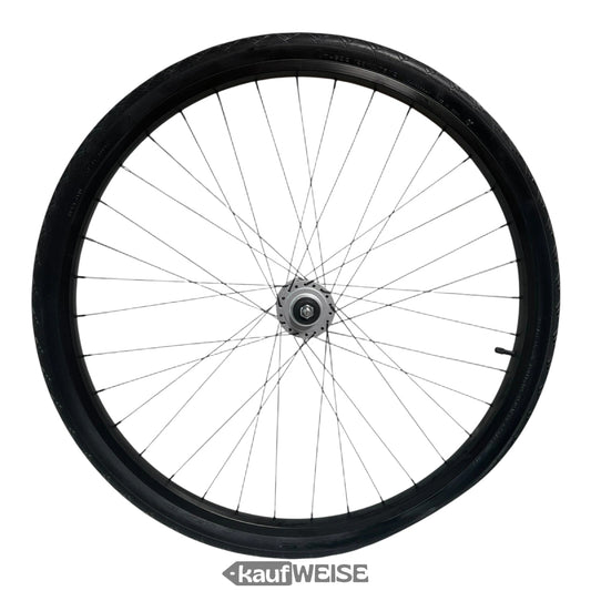 Schwarzes Sturmey Archer HDS12 Nabendynamo Vorderrad 26 Zoll mit silbernen Speichen