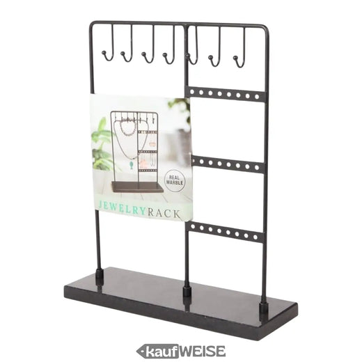 Sieradenstandaard (20 cm) met voet van echt marmer | Zwarte T-vormige sieradenhouder | Zwart of wit