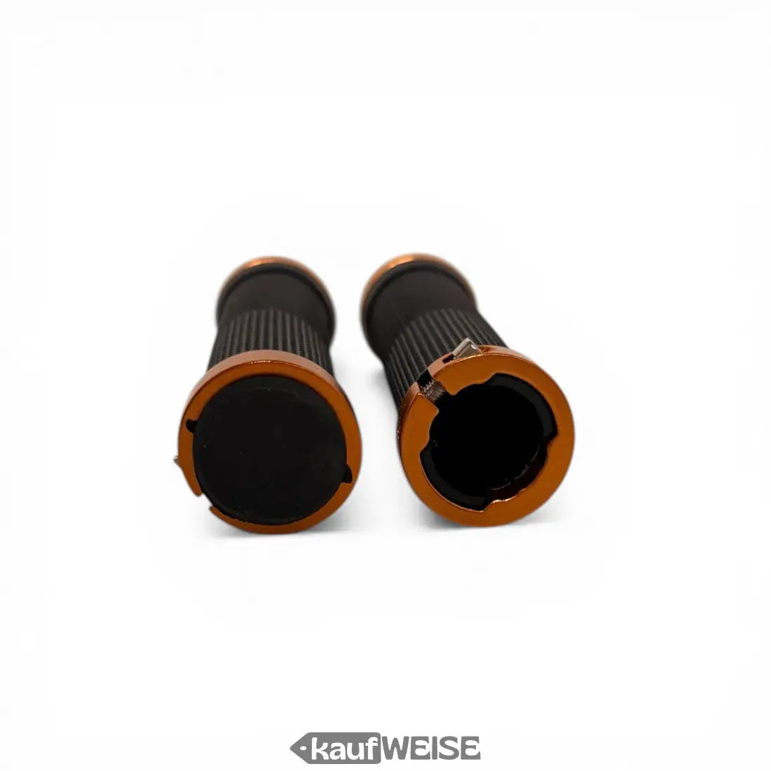 Orange und schwarze urban armor fahrradgriffe mit rutschfesten gummihüllen für stunt scooter bmx und mtb