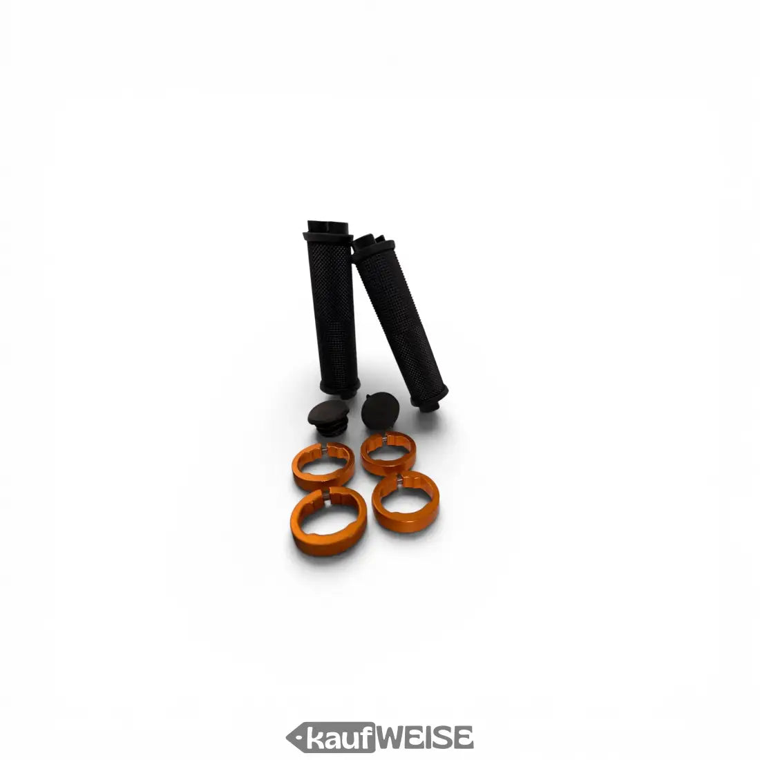 Schwarze urbane armor scooter- und fahrradgriffe mit rutschfestem griff und orange metallic klemmringen in 22mm