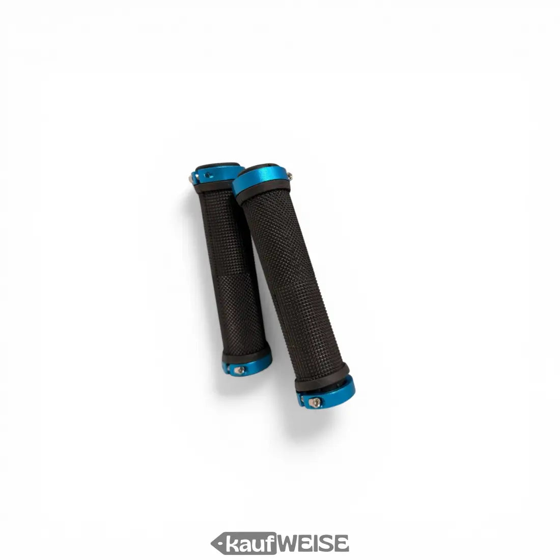 Schwarze urbane armor fahrradgriffe mit blau metallischen endkappen rutschfest ergonomisch für stunt scooter bmx und mtb